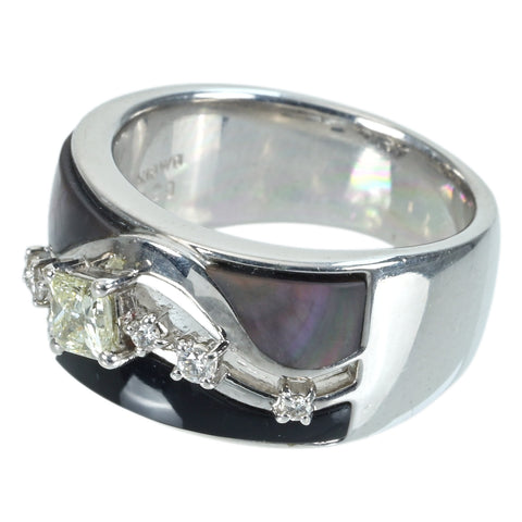 【中古】K18WG/シェル/オニキス DIAMOND RING ダイヤモンドリング D0.29ct D0.13ct 11.8g #12.5