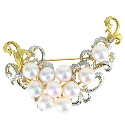 [Pre-owned] K18YG/PT900 AKOYA PEARL BROACH Akoya pearl pendant brooch, P7.8-8.3mm, D0.22, 29.2g 