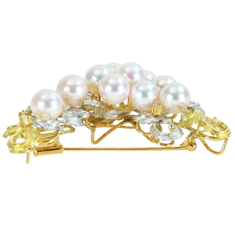 【中古】K18YG/PT900 AKOYA PEARL BROACH アコヤパールペンダント兼用ブローチ P7.8-8.3mm D0.22 29.2g