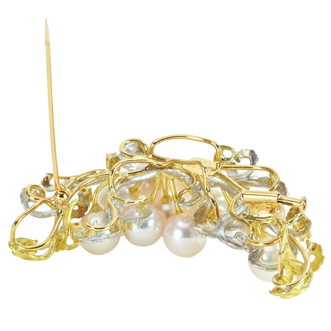 【中古】K18YG/PT900 AKOYA PEARL BROACH アコヤパールペンダント兼用ブローチ P7.8-8.3mm D0.22 29.2g