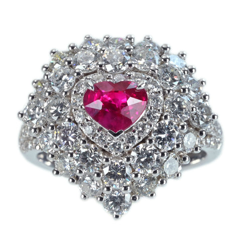 【中古】K18WG Myanmar RUBY RING ビルマ産ルビーリング R1.02ct D2.97ct Pigeon Blood AIGS鑑別書 9.7g #14
