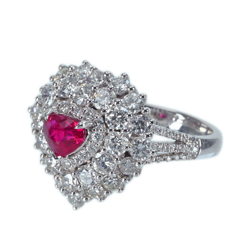 【中古】K18WG Myanmar RUBY RING ビルマ産ルビーリング R1.02ct D2.97ct Pigeon Blood AIGS鑑別書 9.7g #14