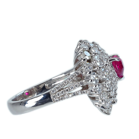 【中古】K18WG Myanmar RUBY RING ビルマ産ルビーリング R1.02ct D2.97ct Pigeon Blood AIGS鑑別書 9.7g #14