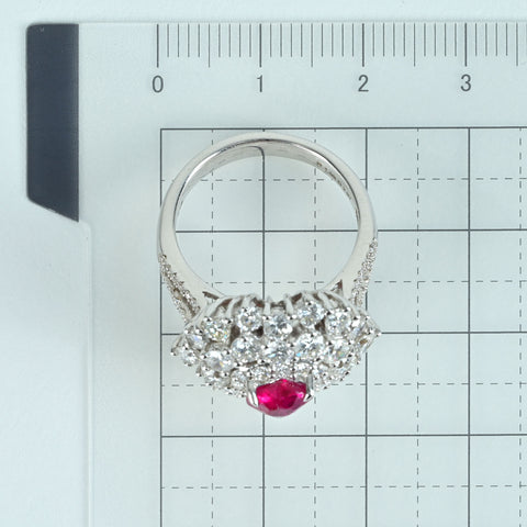 【中古】K18WG Myanmar RUBY RING ビルマ産ルビーリング R1.02ct D2.97ct Pigeon Blood AIGS鑑別書 9.7g #14