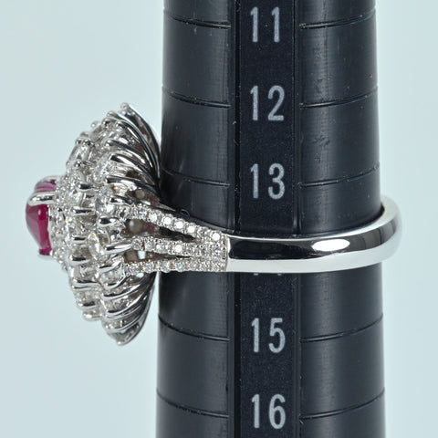 【中古】K18WG Myanmar RUBY RING ビルマ産ルビーリング R1.02ct D2.97ct Pigeon Blood AIGS鑑別書 9.7g #14