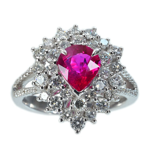 【中古】K18WG Mynmar RUBY RING ビルマ産ルビーリング R1.41ct D1.40ct Pigeon Blood AIGS鑑別書 7.1g #13