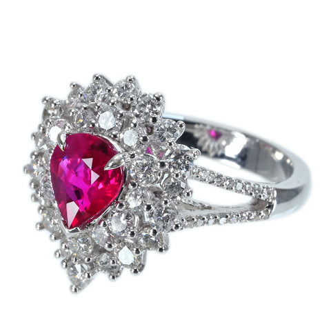 【中古】K18WG Mynmar RUBY RING ビルマ産ルビーリング R1.41ct D1.40ct Pigeon Blood AIGS鑑別書 7.1g #13