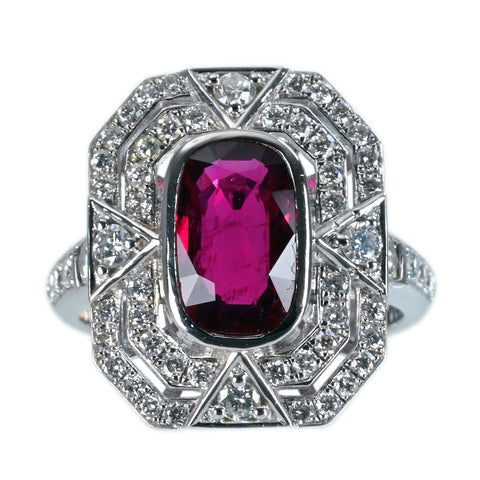 【中古】K18WG NO HEAT& RUBY RING モザンビーク産非加熱ルビーリング R2.02ct D0.92ct GRS鑑別書 9.8g #13.5
