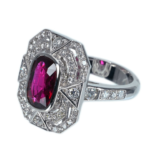 【中古】K18WG NO HEAT& RUBY RING モザンビーク産非加熱ルビーリング R2.02ct D0.92ct GRS鑑別書 9.8g #13.5