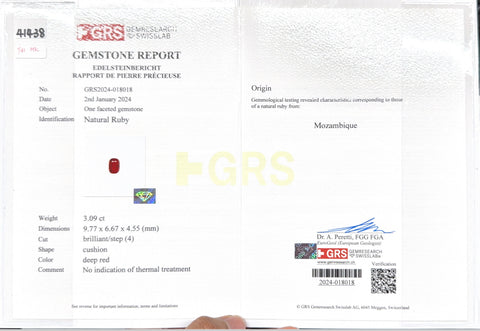 【中古】K18WG RUBY RING モザンビーク産非加熱ルビーリング R3.09ct D1.88ct GRS鑑別書 8.7g #13.5