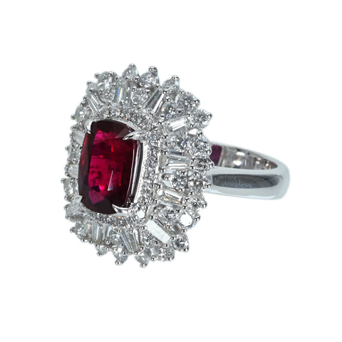 【中古】K18WG RUBY RING モザンビーク産非加熱ルビーリング R3.09ct D1.88ct GRS鑑別書 8.7g #13.5