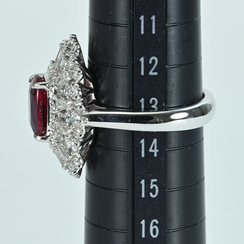 【中古】K18WG RUBY RING モザンビーク産非加熱ルビーリング R3.09ct D1.88ct GRS鑑別書 8.7g #13.5