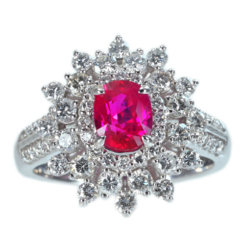【中古】K18WG Myanmar RUBY RING ビルマ産ルビーリング R1.19ct D1.30ct Pigeon Blood AIGS鑑別書 7.1g #13