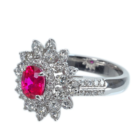【中古】K18WG Myanmar RUBY RING ビルマ産ルビーリング R1.19ct D1.30ct Pigeon Blood AIGS鑑別書 7.1g #13