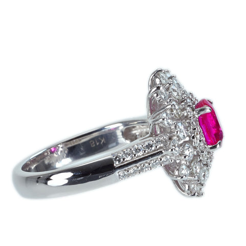 【中古】K18WG Myanmar RUBY RING ビルマ産ルビーリング R1.19ct D1.30ct Pigeon Blood AIGS鑑別書 7.1g #13
