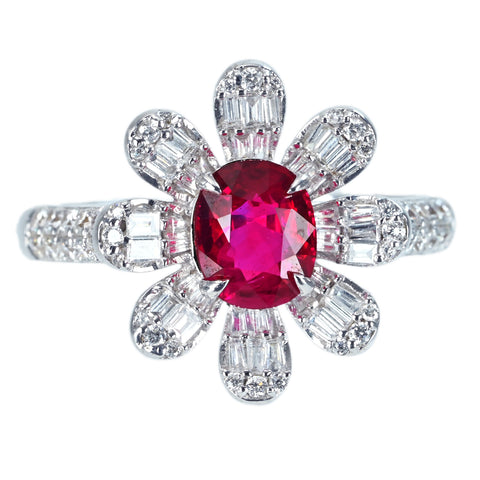 Pre-owned 18K White Gold Burmese Ruby Ring, 1.19ct R, 0.68ct D, GUILD "Pigeon Blood" with Certificate of Authenticity, 5.5g, #13 