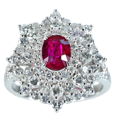 Pre-owned 18K White Gold Myanmar Ruby Ring, 1.08ct R, 1.48ct D, 6.9g, Certified by AIGS, #13, from Myanmar (Burma) 