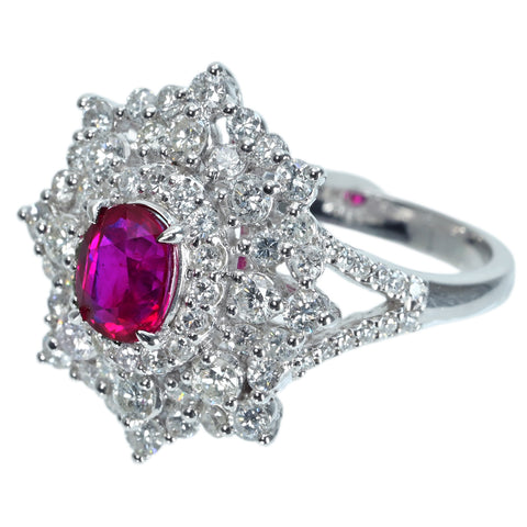 【中古】K18WG Myanmar RUBY RING ミャンマー（ビルマ）産ルビーリング R1.08ct D1.48ct AIGS鑑別書 6.9g #13