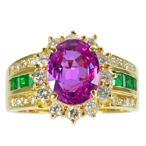 【中古】K18YG PINK SAPPHIREビルマ産非加熱ピンクサファイアリング PS2.68ct E0.35ct D0.63ct GIA鑑別書 8.0g #12.5