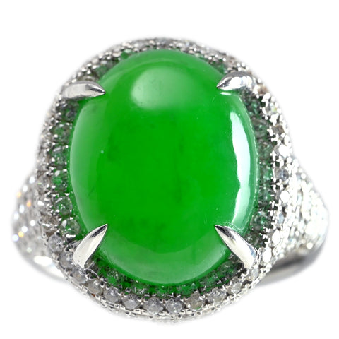 【中古】K18WG JADEITE ヒスイリング J11.80ct D1.36ct 7.6g #14.5