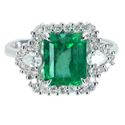 【中古】K18WG EMERALD エメラルドリング E2.23ct D0.53ct 4.8g #13.5