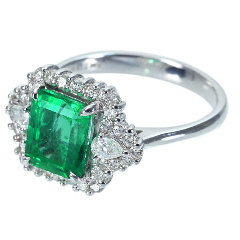 【中古】K18WG EMERALD エメラルドリング E2.23ct D0.53ct 4.8g #13.5