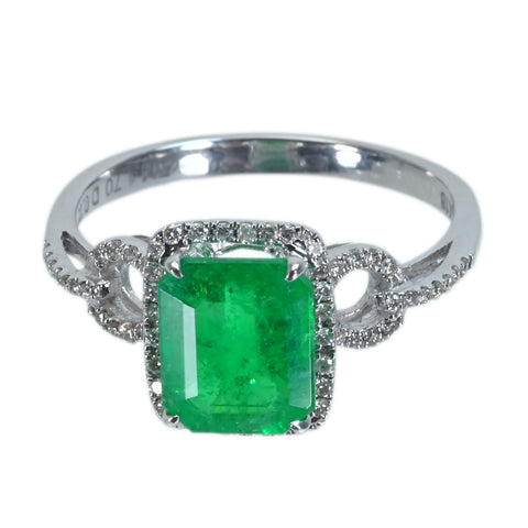 【中古】K18WG EMERALDエメラルドリング E1.70ct D0.18ct 2.9g #13
