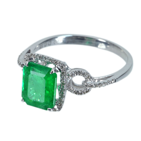 【中古】K18WG EMERALDエメラルドリング E1.70ct D0.18ct 2.9g #13
