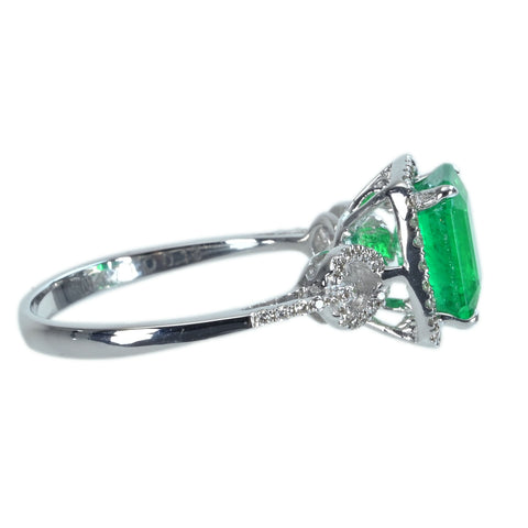 【中古】K18WG EMERALDエメラルドリング E1.70ct D0.18ct 2.9g #13