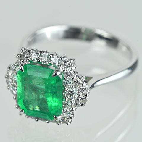 【中古】K18WG EMERALDエメラルドリング E2.11ct D0.52ct 4.7g #13