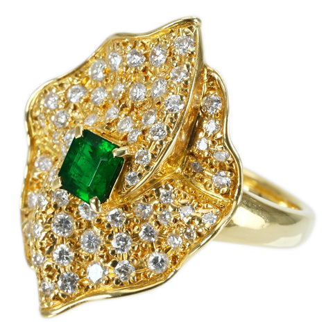 【中古】TASAKIタサキ K18YG EMERALD RING エメラルドリング E0.39ct D0.71ct 6.7g #11 ONE PRICE