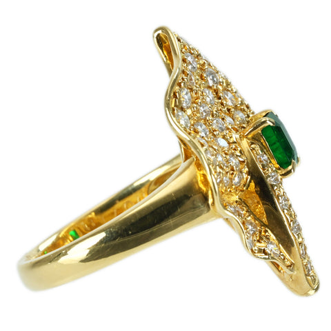 【中古】TASAKIタサキ K18YG EMERALD RING エメラルドリング E0.39ct D0.71ct 6.7g #11 ONE PRICE