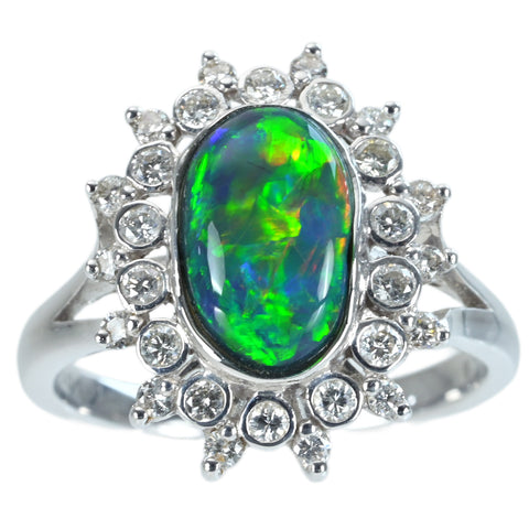 【中古】K18WG BLACK OPAL RING  ブラックオパールリング BO1.5 D0.49ct  5.3g