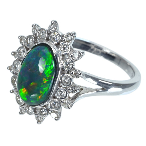【中古】K18WG BLACK OPAL RING  ブラックオパールリング BO1.5 D0.49ct  5.3g