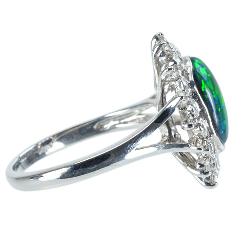 【中古】K18WG BLACK OPAL RING  ブラックオパールリング BO1.5 D0.49ct  5.3g