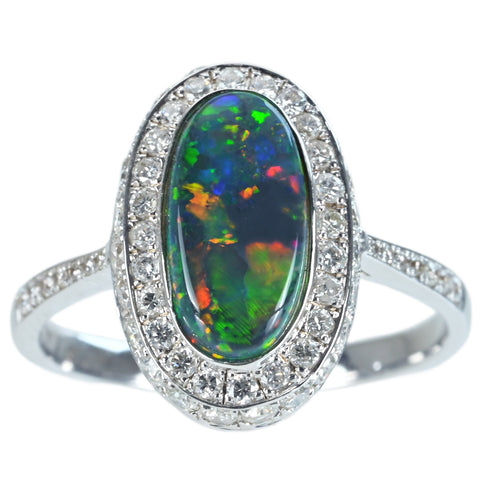 【中古】K18WG BLACK OPAL RING ブラックオパールリング BO1.4 0ct D0.63ct 3.2g #12.5