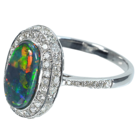 【中古】K18WG BLACK OPAL RING ブラックオパールリング BO1.4 0ct D0.63ct 3.2g #12.5
