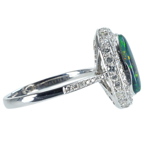 【中古】K18WG BLACK OPAL RING ブラックオパールリング BO1.4 0ct D0.63ct 3.2g #12.5