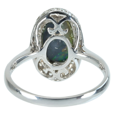【中古】K18WG BLACK OPAL RING ブラックオパールリング BO1.4 0ct D0.63ct 3.2g #12.5
