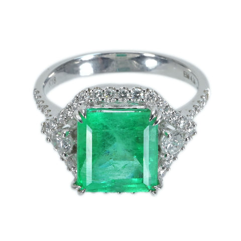 【中古】K18WG EMERALDエメラルドリング E4.39ct D0.70ct 5.9g #14