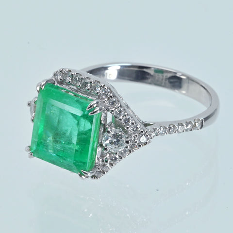 【中古】K18WG EMERALDエメラルドリング E4.39ct D0.70ct 5.9g #14