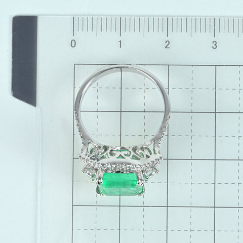 【中古】K18WG EMERALDエメラルドリング E4.39ct D0.70ct 5.9g #14