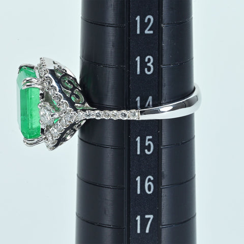 【中古】K18WG EMERALDエメラルドリング E4.39ct D0.70ct 5.9g #14