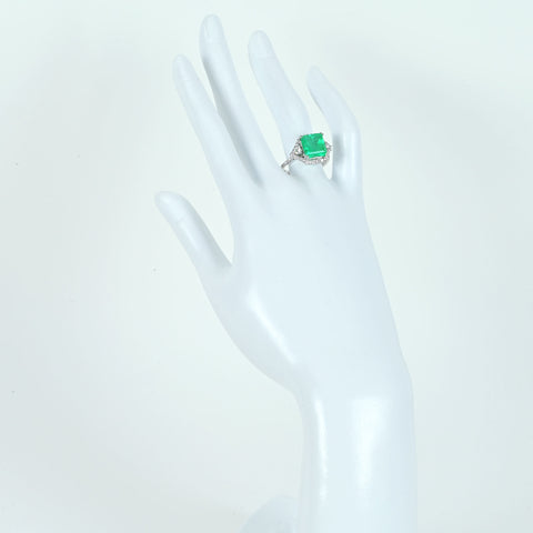 【中古】K18WG EMERALDエメラルドリング E4.39ct D0.70ct 5.9g #14