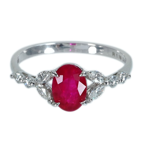 【中古】K18WG RUBYビルマ産ルビーリング R1.16ct D0.34ct GRS鑑別書 1.9g #12.5