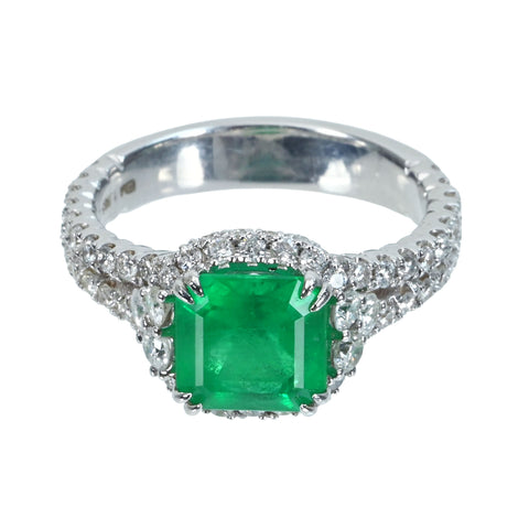 【中古】K18WG EMERALD エメラルドリング E1.885ct D1.14ct 7.0g #13