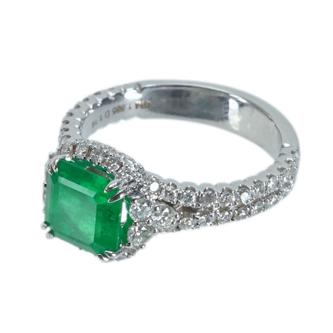 【中古】K18WG EMERALD エメラルドリング E1.885ct D1.14ct 7.0g #13