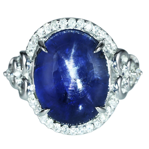 【中古】K18WG STAR SAPPHIRE RINGスターサファイアリング SS14.43ct D0.32ct 8.5g #13.5