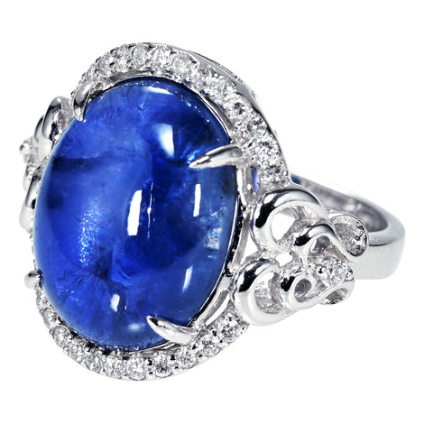【中古】K18WG STAR SAPPHIRE RINGスターサファイアリング SS14.43ct D0.32ct 8.5g #13.5
