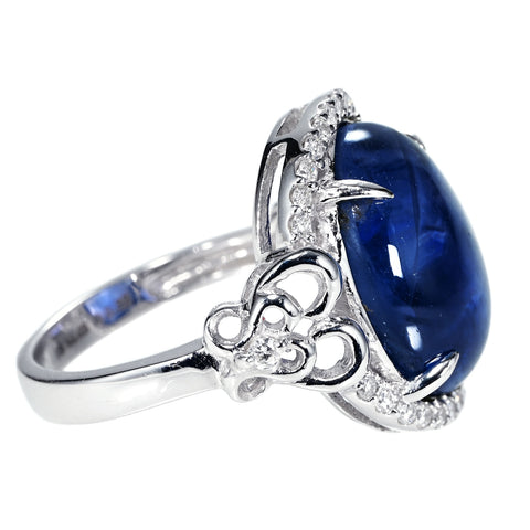 【中古】K18WG STAR SAPPHIRE RINGスターサファイアリング SS14.43ct D0.32ct 8.5g #13.5